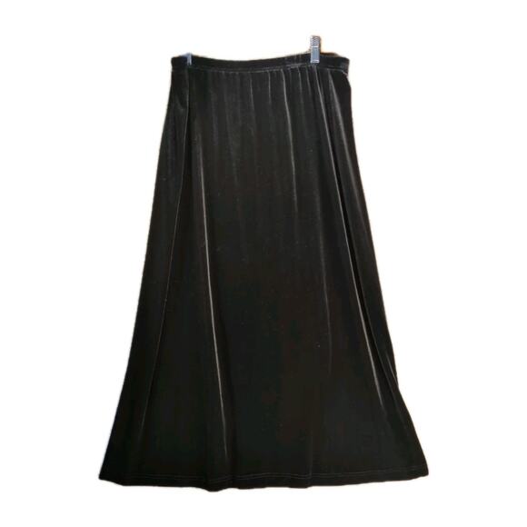 Leslie Fay Maxi Skirt M Black Velvet 90s Vintage Stretch No Slit Double Stitch - Picture 1 of 5